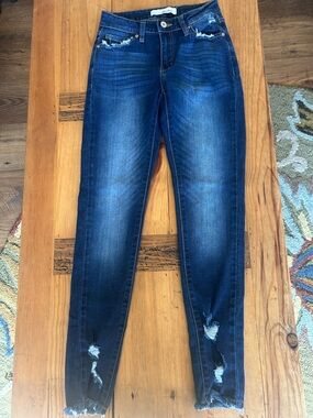 KanCan Dark Blue Distressed Skinny Jeans ESTILO KC8376SD Cut 31655